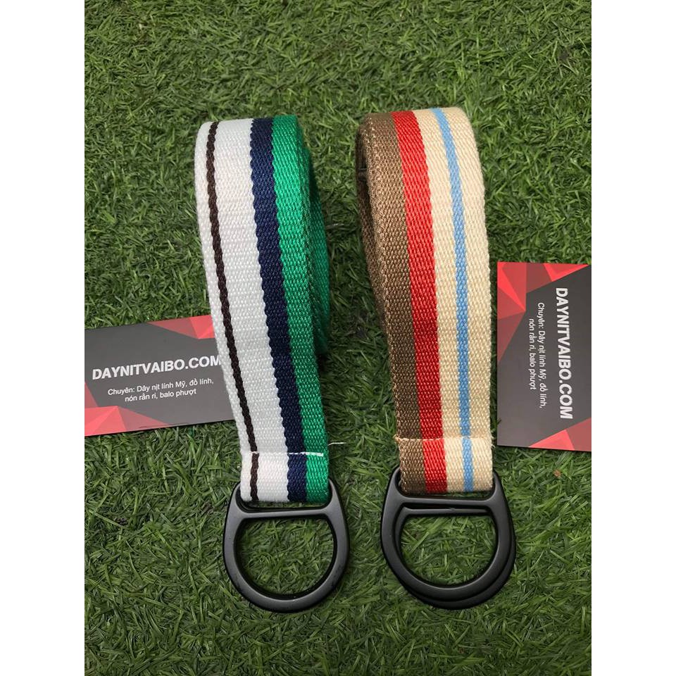 Dây nịt thắt lưng vải nylon canvas belt dạng gài 2 thanh tròn double ring khóa chữ D màu sọc phối đẹp lạ trẻ trung