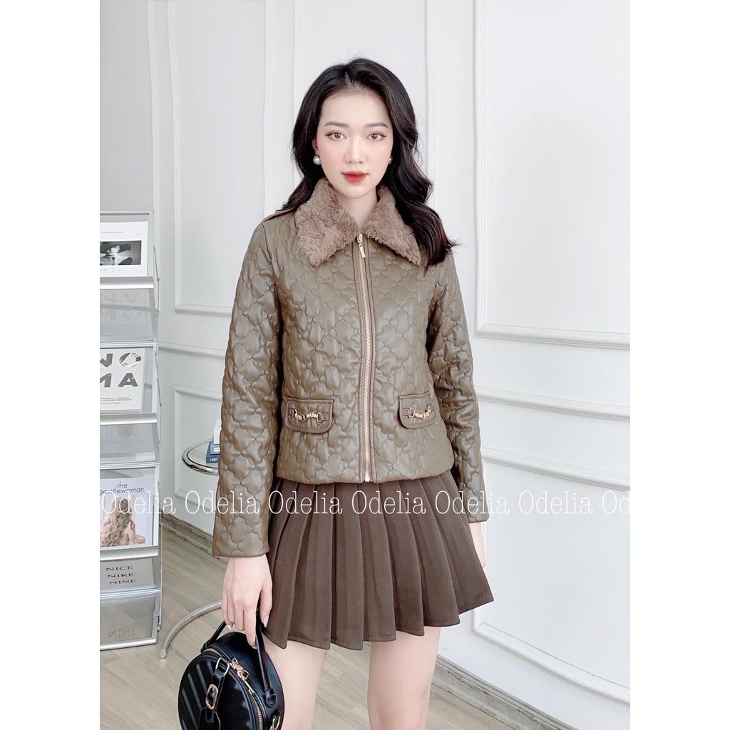 Áo da trần chỉ Odleia cổ lông - A5650