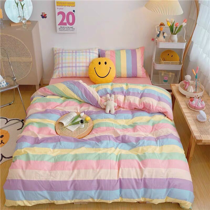 Set 4 Món Chăn Ga Gối Poly Cotton Siêu Cute (1 Ga, 1 Vỏ Chăn, 2 Gối) Đủ Kích Thước