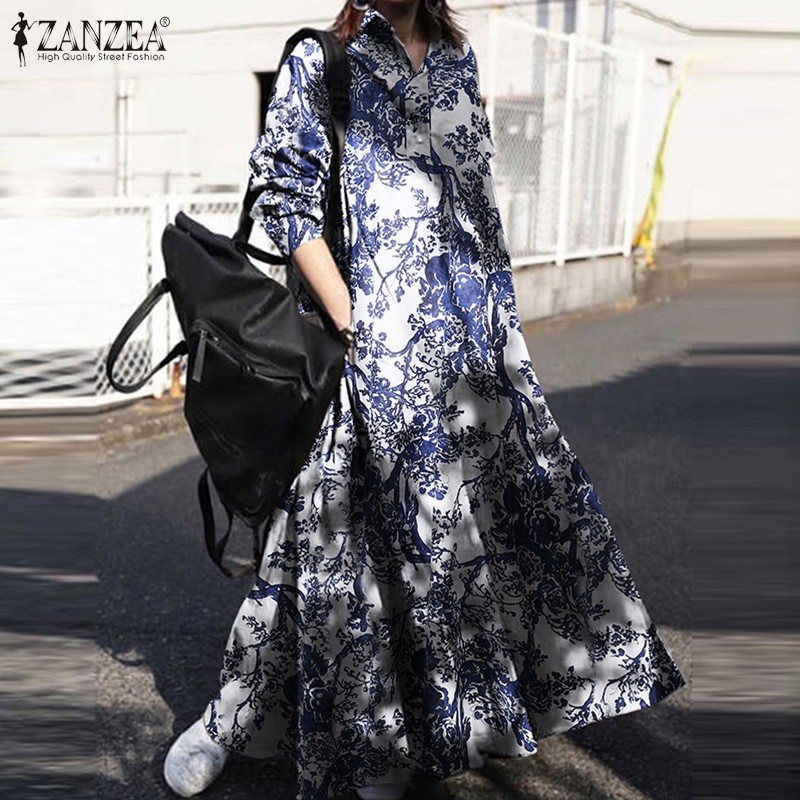 Đầm Maxi Nữ ZANZEA Tay Ngắn Sành Điệu Thời Trang
