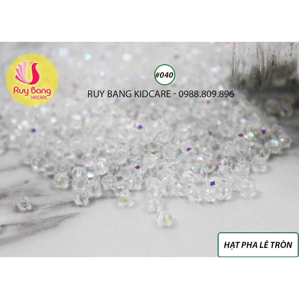 Hạt pha lê tròn 2mm tổng trắng, xám ( set 5 dây)