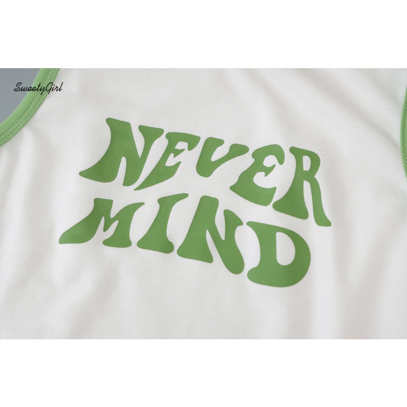 Áo Hai Dây Cổ Tròn In Chữ Màu Sắc Tương Phản Thời Trang Cho Nữ