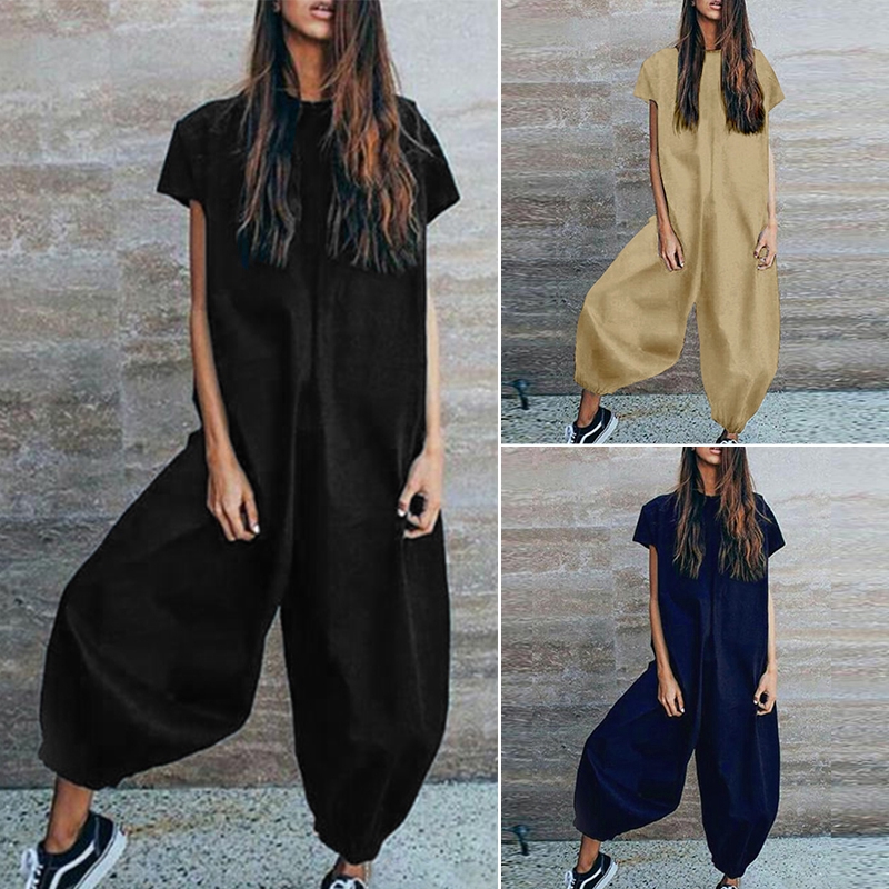 Jumpsuit tay ngắn dáng rộng ZANZEA có size lớn