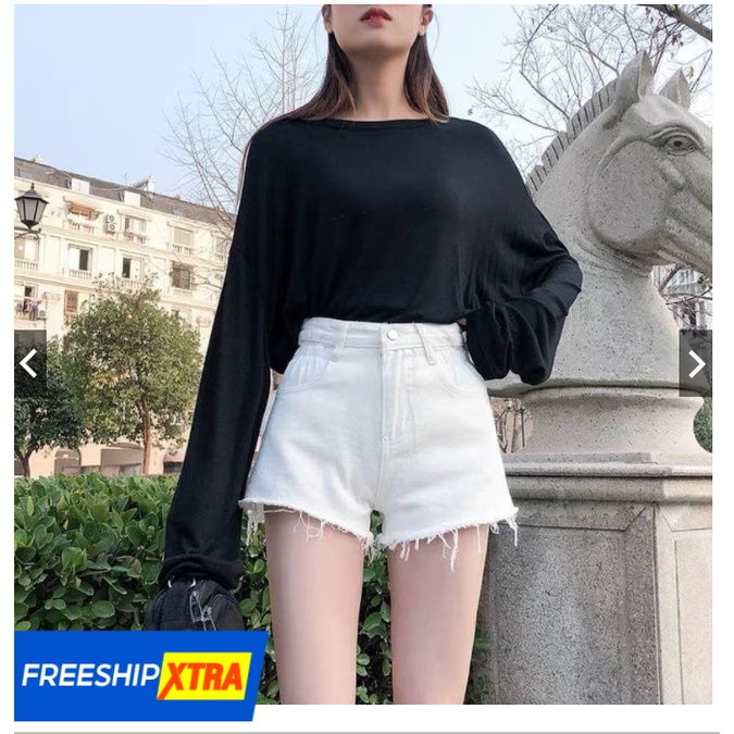 Quần short cạp cao tua rua nhiều size cho nữ kiểu dáng trẻ trung 2 màu đen trắng cơ bản hợp xu hướng thời trang