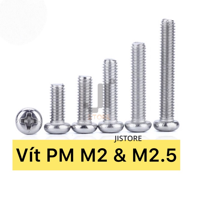 Vít PM M2/M2.5 chiều dài từ 3/4/5/6/7/8/10/12/14/16/20mm Pan head PM philips screw ISO7045 DIN7985