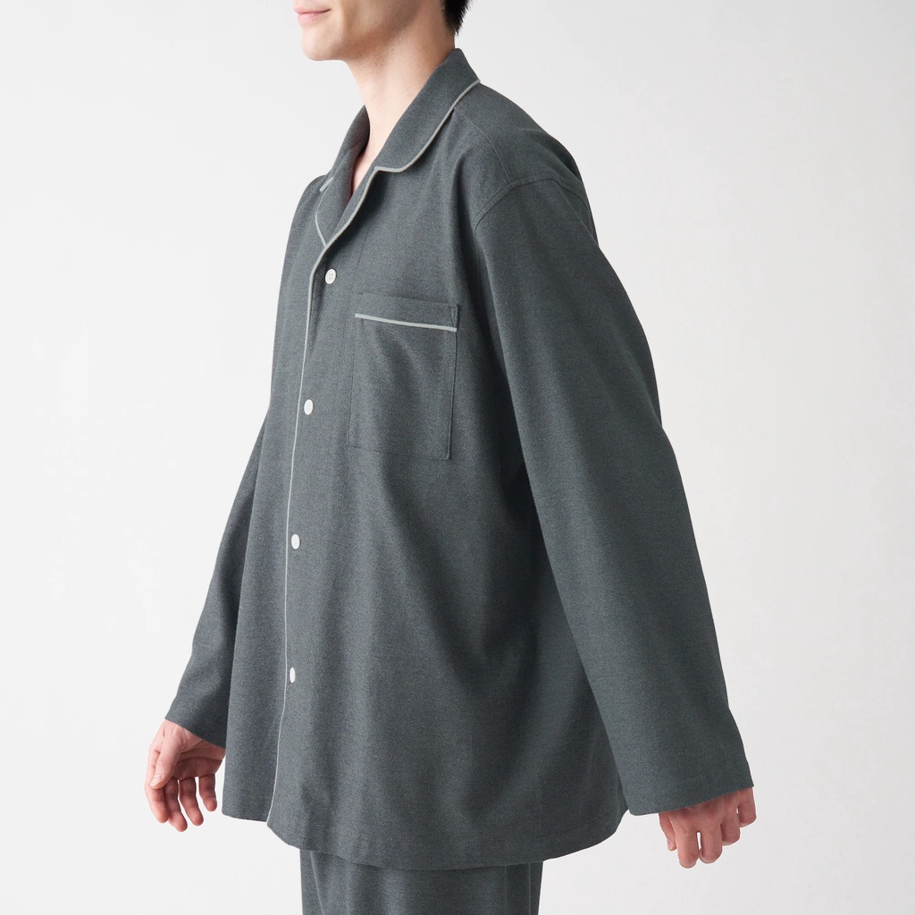 Muji Bộ Pyjama Không Đường May Sườn Vải Flannel