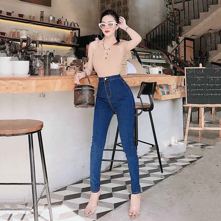 Quần jean nữ lưng cao Ladya chất denim ống đứng trơn đẹp quần bò nữ dáng dài màu đen xanh M40
