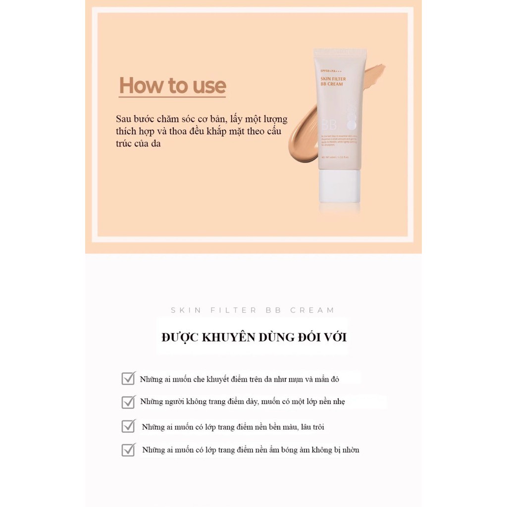 Kem Nền Che Phủ Tự Nhiên Bom Skin Filter BB Cream SPF50+ PA +++ 40ml