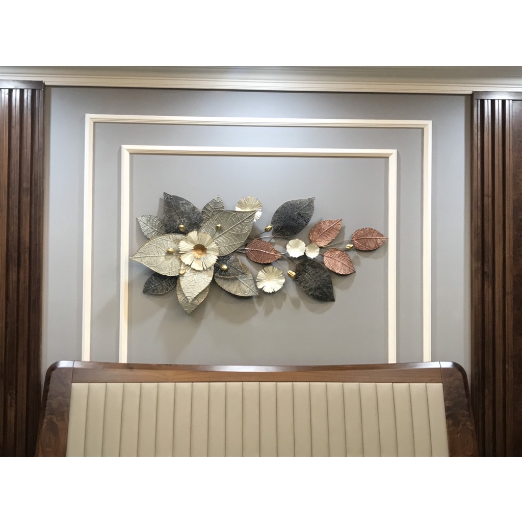 Tranh sắt treo tường nghệ thuật, trang decor trang trí hoa xám xanh đơn đẹp cao cấp - A2226