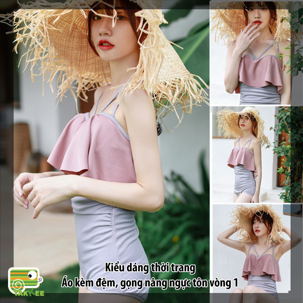 Đồ Bơi Nữ, Bikini Liền Thân Tặng Kèm Chân Váy Thời Trang Phong Cách