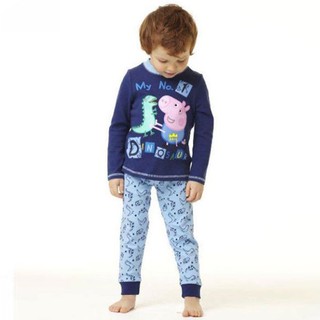 Bộ pijama cotton dài tay họa tiết khủng long + quần dài cho bé trai / gái