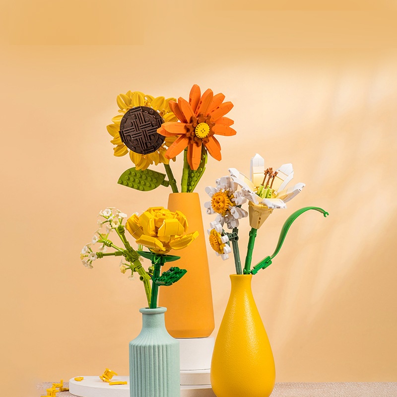 Đồ chơi lắp ghép Lego hoa Jaki hoa hồng, hoa nhài, hoa tulip, hoa hướng dương, hoa ly