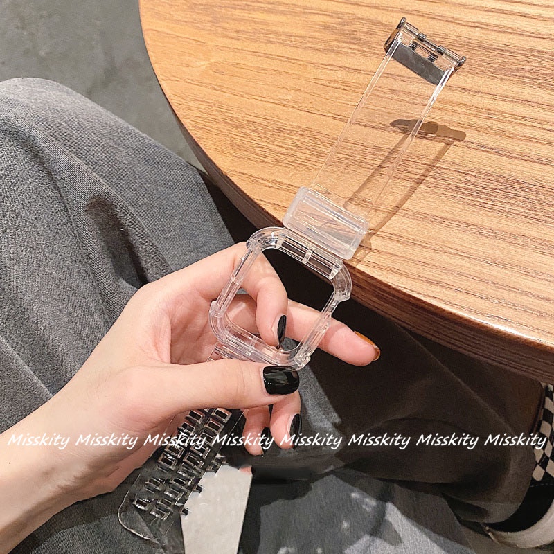 Dây Đeo Nhựa Trong Suốt 2 Trong 1 Cho Đồng Hồ Thông Minh Apple Watch Serise 7 6 SE 5 4 3 2 2 Trong 1 45mm 40mm 42mm 44mm