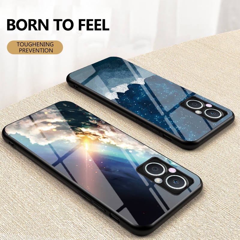Ốp Điện Thoại Kính Màu Gradient Họa Tiết Bầu Trời Đầy Sao Cho OPPO Reno 8 Lite Reno7 Z 5G OPPO Reno 7Z Reno7Z 5G