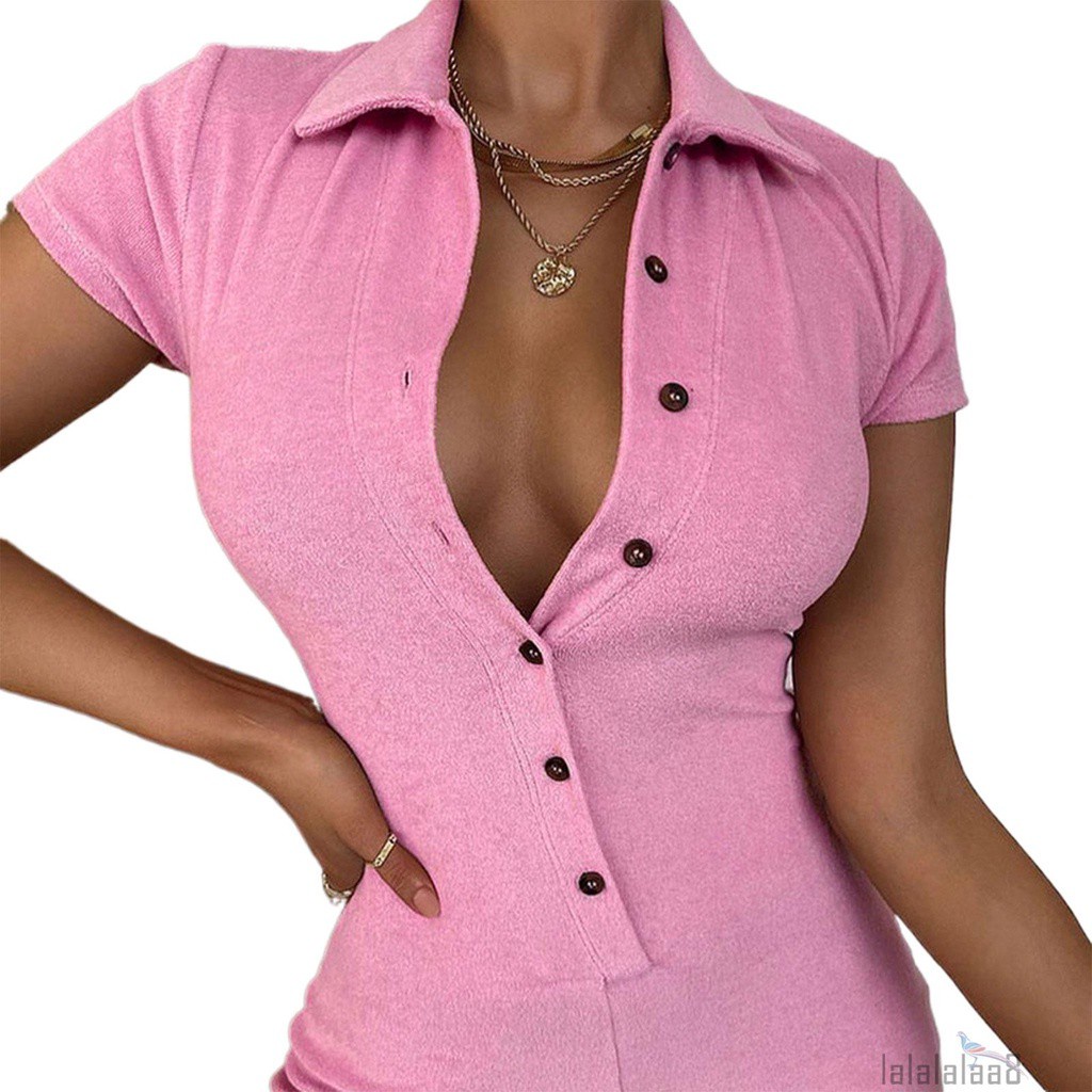 Bộ Áo Liền Quần Tay Ngắn Cổ Bẻ Màu Trơn Thời Trang Mùa Hè Cho Nữ Laa8-Ys | BigBuy360 - bigbuy360.vn