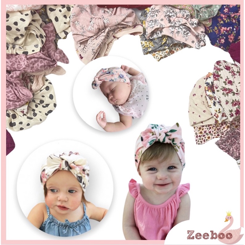 Mũ turban cho bé gái từ sơ sinh - 18 tháng, nón turban vintage hoạ tiết hoa nhí dễ thương, mũ che thóp kín gió