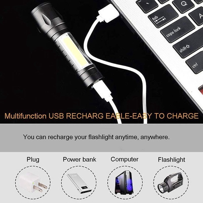 Đèn pin LED 3 chế độ sạc được chống nước 600mAh 5W sạc cổng USB chất lượng cao
