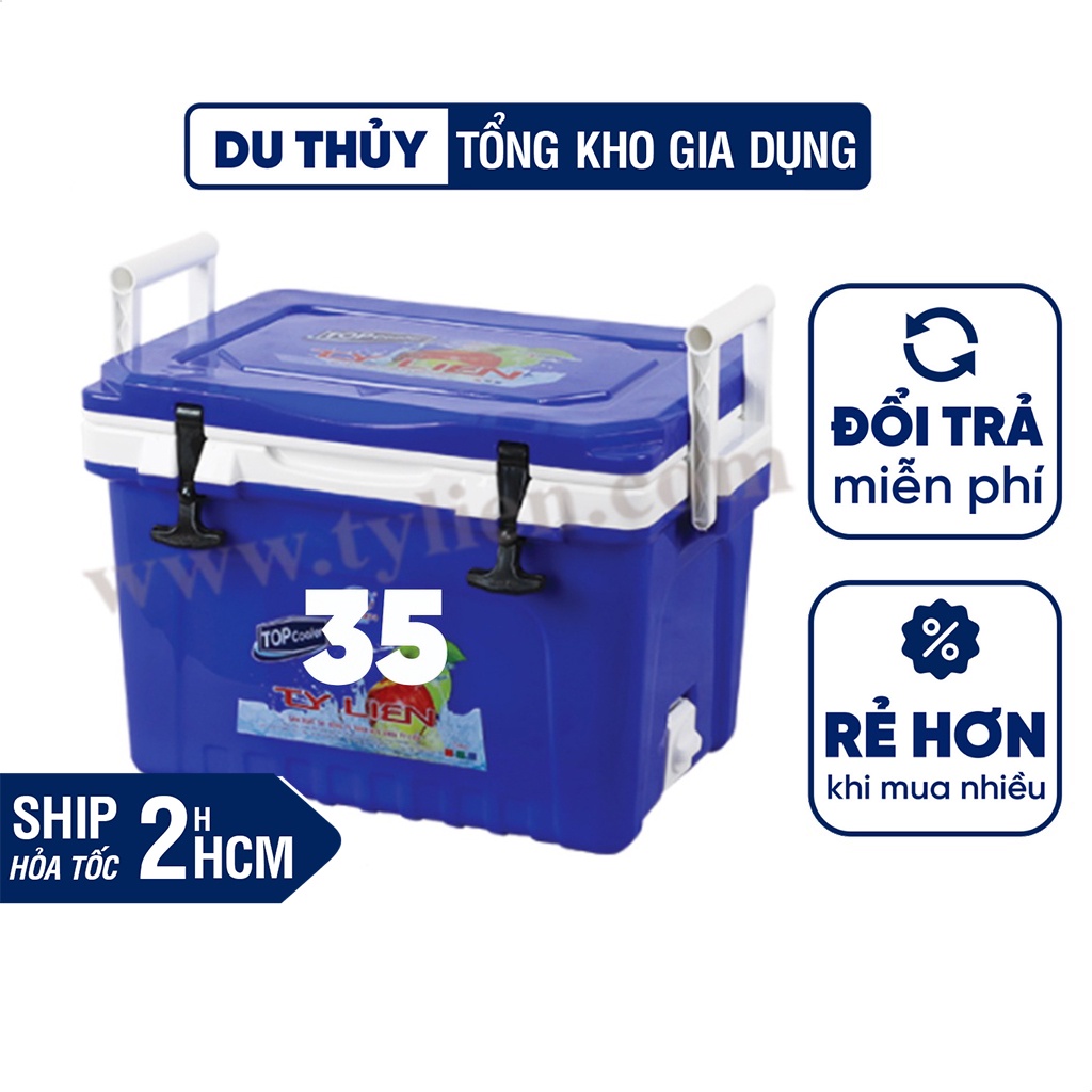 Thùng đá giữ lạnh dung tích 35L - thùng giữ nhiệt vuông có quai xách, hiệu Top Cooler không chứa BPA an toàn