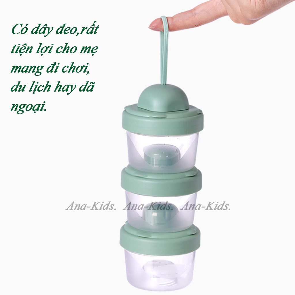 Hộp chia sữa,hộp đựng sữa bột 3 ngăn có quai đeo,dung tích 360ml chất liệu nhựa ABS