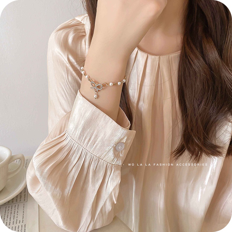 Vòng Tay Đính Ngọc Trai Cao Cấp Thời Trang Phong Cách Hàn Quốc Cho Nữ