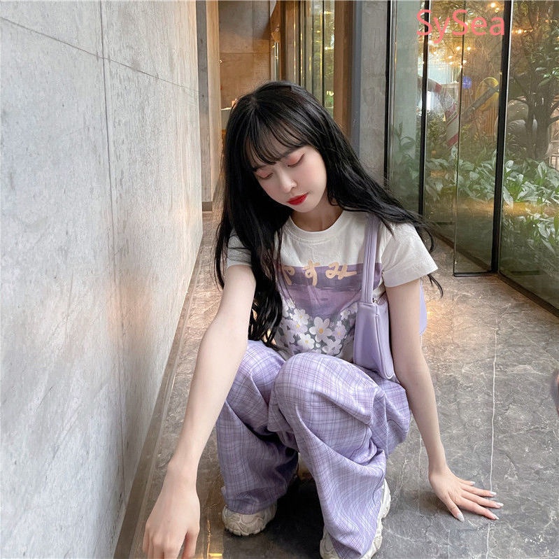 Set Áo Thun Ngắn Tay + Quần Lửng Ống Rộng Phong Cách Hàn Quốc Cho Nữ