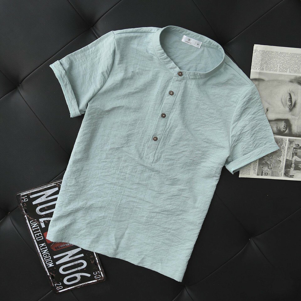 Áo Sơ Mi Nam, Áo Đũi Nam Ngắn Tay Cổ Tàu, Áo Đũi Cộc Tay dáng đẹp BAD63 - BLUE MENSWEAR | BigBuy360 - bigbuy360.vn