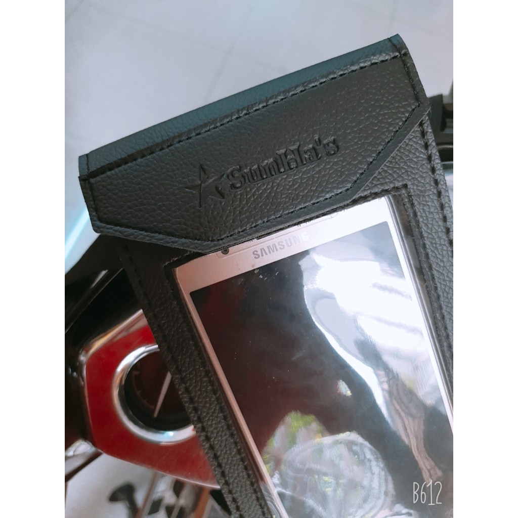 Túi treo đầu xe máy bằng da treo điện thoại đứng sunha MBS003 chuyên dùng cho grab, bee, xe ôm công nghệ