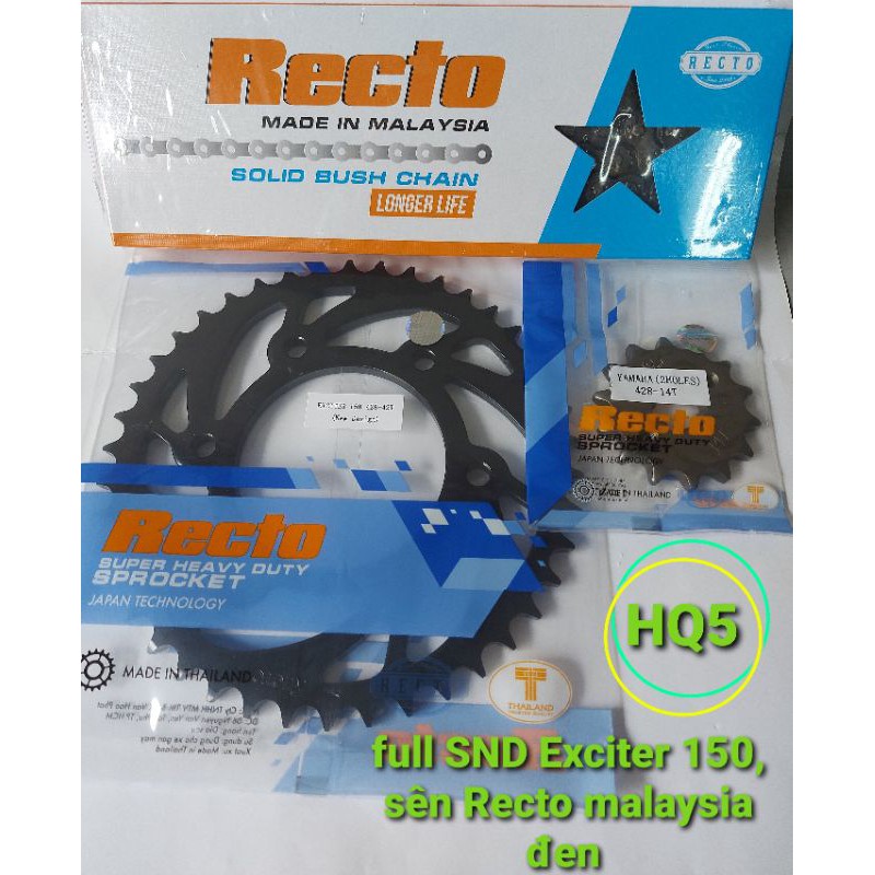 Nhông sên dĩa Exciter 150 Recto, sên đen 9ly malaysia