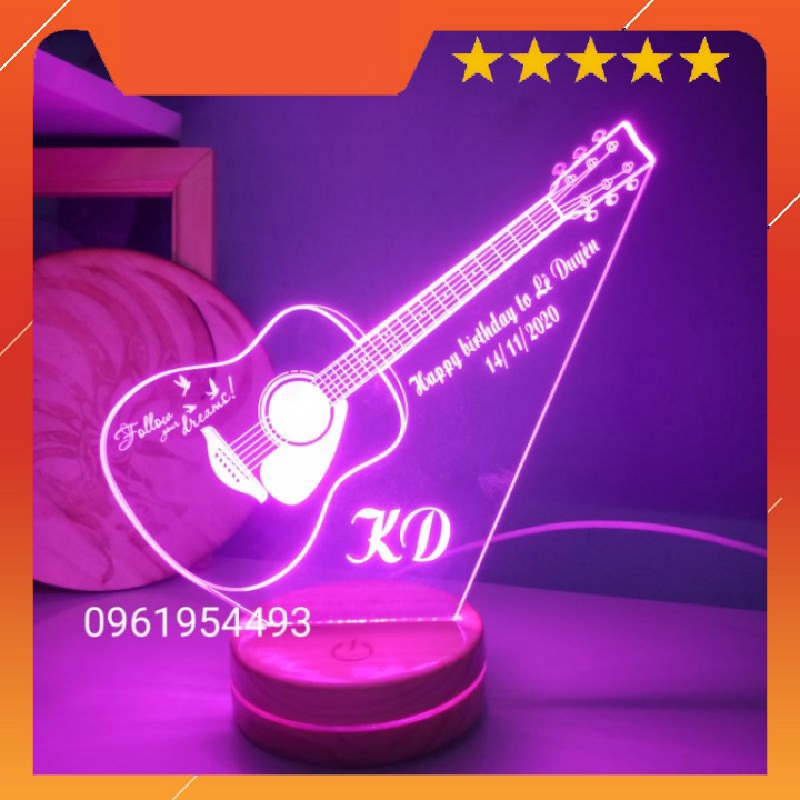 Đèn Led 3D 16 Màu Mẫu Đàn Guitar Khắc Tên Theo Yêu Cầu- Đèn Trang Trí, Đèn Ngủ Siêu Đẹp