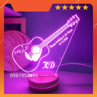Đèn Led 3D 16 Màu Mẫu Đàn Guitar Khắc Tên Theo Yêu Cầu