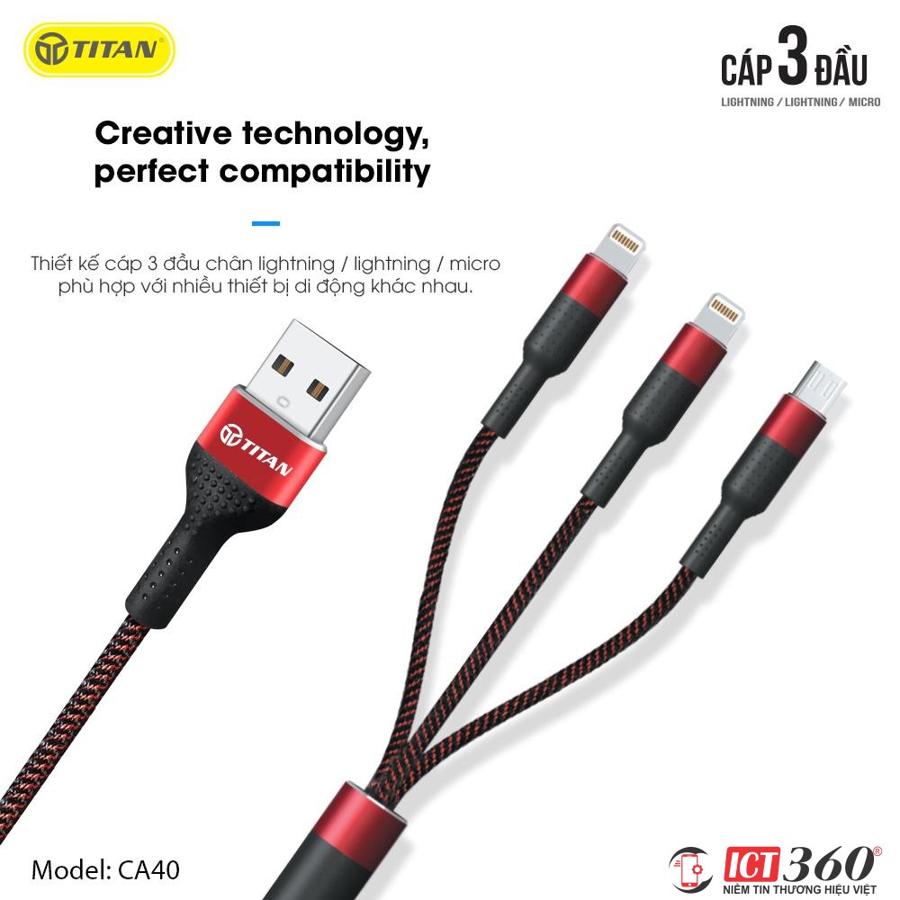 Cáp Sạc 3 Đầu Titan - Bảo hành 12 tháng 1 đổi 1