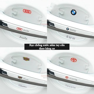 Bộ 10 Chi Tiết Miếng Dán Silicon Chống Xước Hõm Cửa, Bộ Tay Nắm Cửa , Miếng Dán Gương Ô Tô Xe Hơi Có Logo Các Hãng Xe