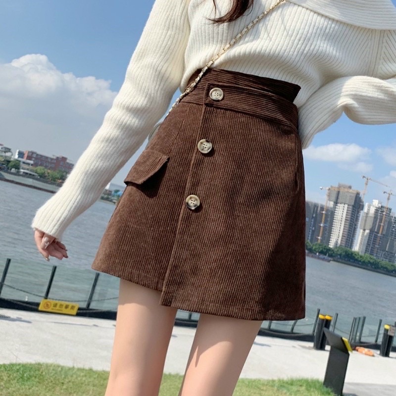 CHÂN VÁY NHUNG TĂM LỆCH TÀ NÚT MIX ÁO CỰC XINH BOM1 aloha shop