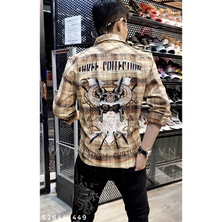 Áo sơ mi nam tay dài viking chiến binh sọc caro nâu cam Roman Commander chất kaki dày dặn thêu full áo K3 STORE S2644