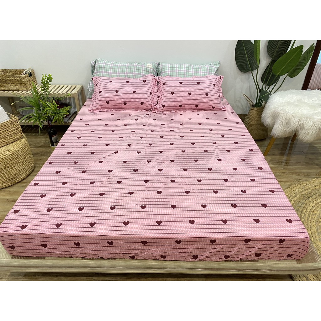 SET GA CHUN VÀ 2 VỎ GỐI NẰM COTTON POLY NGOCANHBEDDING HOT NHẤT HÈ 2021 MẪU TIM HỒNG