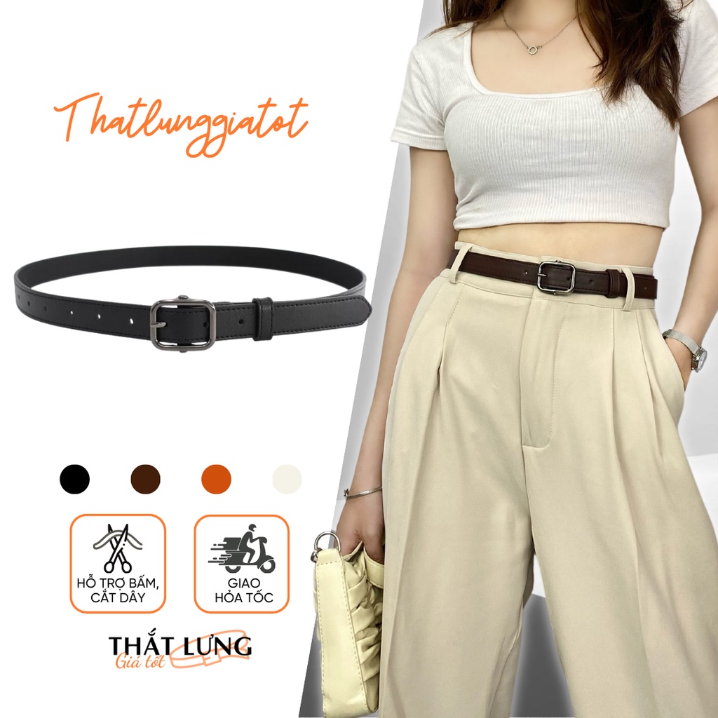 Thắt lưng nữ học sinh mặt vuông Ulzzang Đen Da Mềm bản 2.3cm(Hỗ trợ cắt, bấm lỗ dây nịt) TL085 - Thắt Lưng Giá Tốt