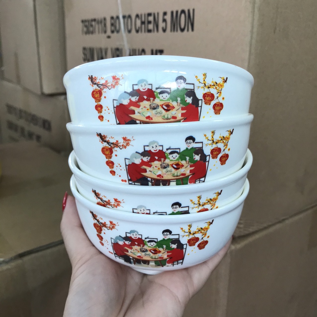 BỘ TÔ CHÉN HÌNH HOA ĐÀO TẾT