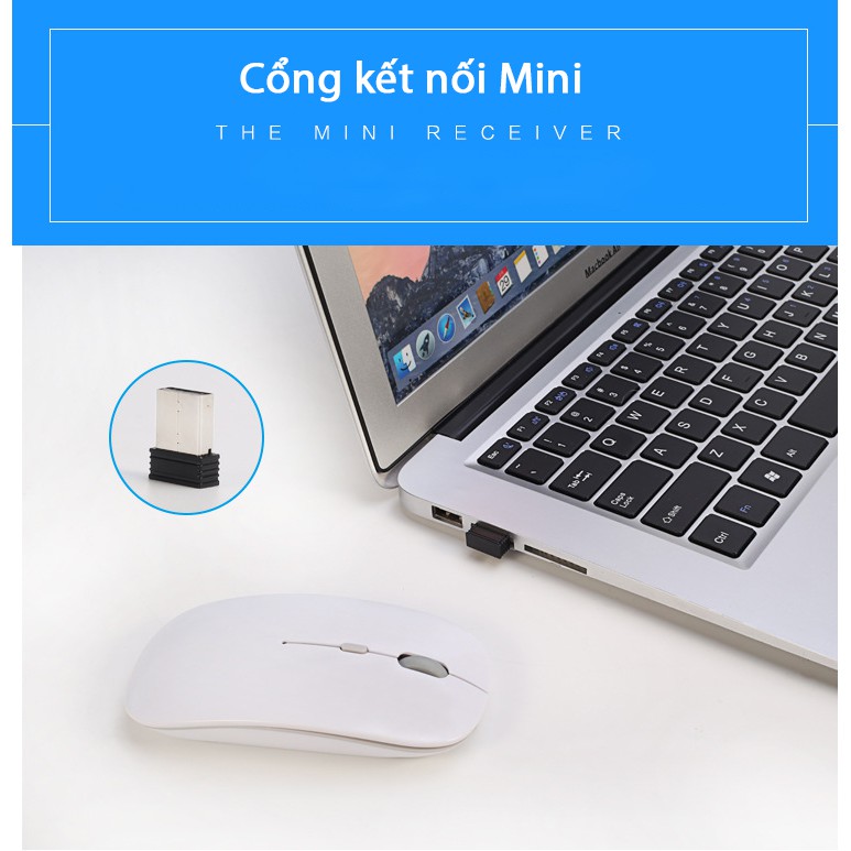 Chuột không dây 2.4G không âm thanh gây ồn, tích hợp pin sạc, thích hợp chuột văn phòng kiểu dáng mac book