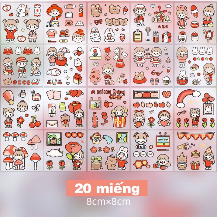 Bộ Sticker Đủ loại, Sticker hình dán dễ thương, Giấy dán trang trí Bình Giữ Nhiệt, Điện thoại Hàn Quốc RICKSTORE