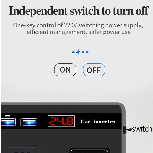 Tẩu Sạc Nhanh 200W DC12V/24V Sang 220V Bộ chuyển điện QC3.0 USB*4+Socket*2 Chuyên Dụng Cho Xe Hơi/Xe Tải/Xe Tải