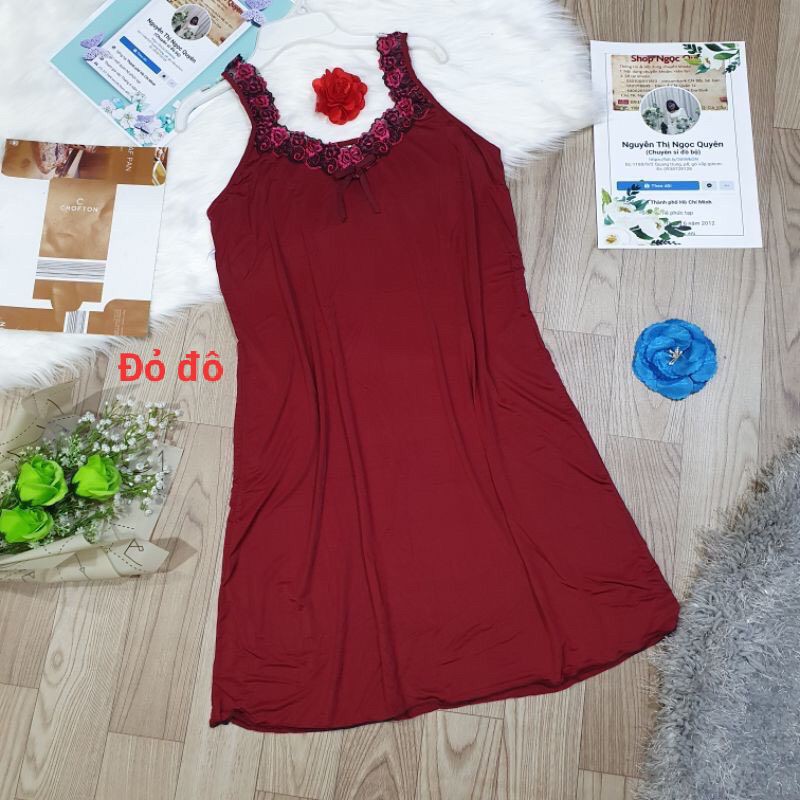 [Video+Ảnh Thật] Đầm Thun Lạnh, Đầm Ngủ Dây Bản Phối Ren | BigBuy360 - bigbuy360.vn