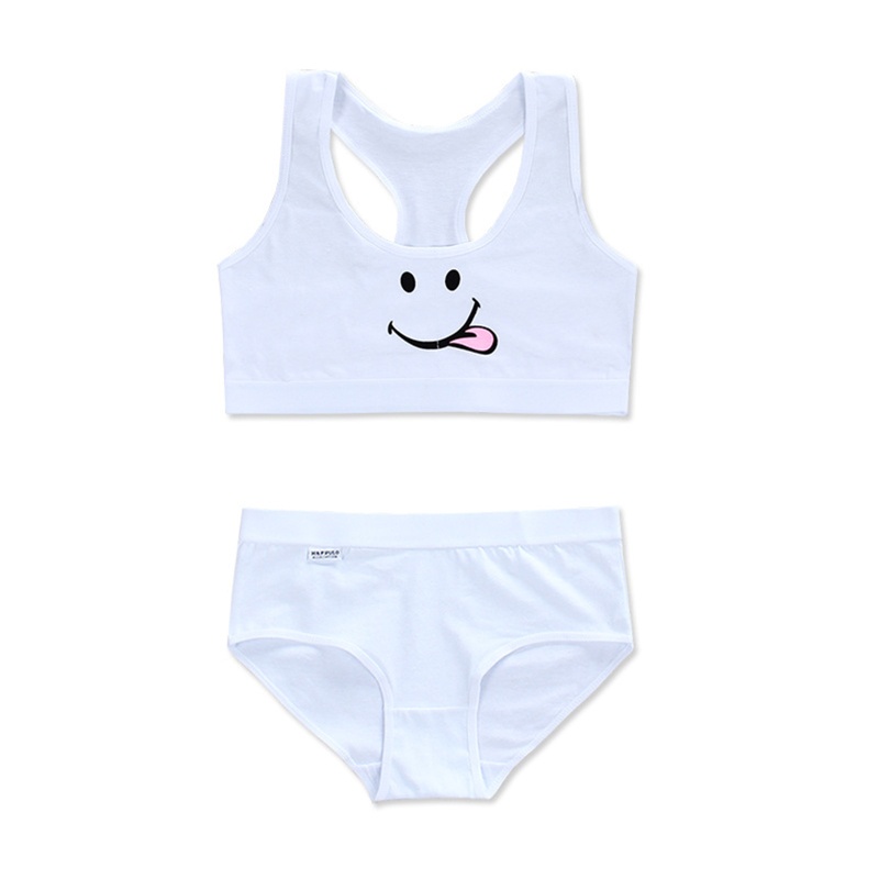 Youyo Set Đồ Lót In Hình Mặt Cười Lưỡi Dễ Thương Không Đệm Hỗ Trợ Luyện Tập Lưng Cho Nữ Tuổi Teen