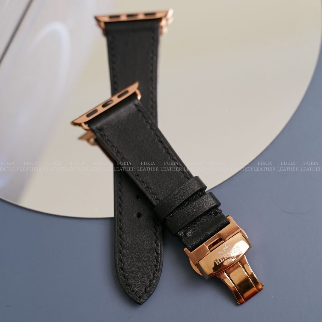 [Mã SKAMSALE03 giảm 10% đơn 200k] Dây da thủ công Swift Đen dành cho Apple Watch, đồng hồ thông minh, đồng hồ cơ