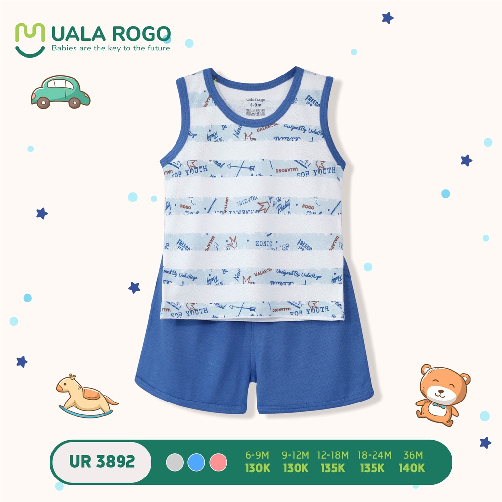 Quần áo bé trai 3 lỗ cộc tay Ualarogo 6 tháng-3 tuổi cotton thoáng mát kẻ ngang 3892