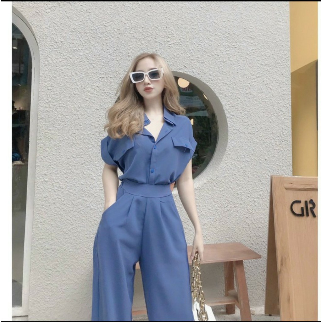 Bộ đồ nữ  SET BỘ ĐŨI QUẦN ỐNG RỘNG PHỐI ÁO KIỂU SƠ MI TÚI 2021
