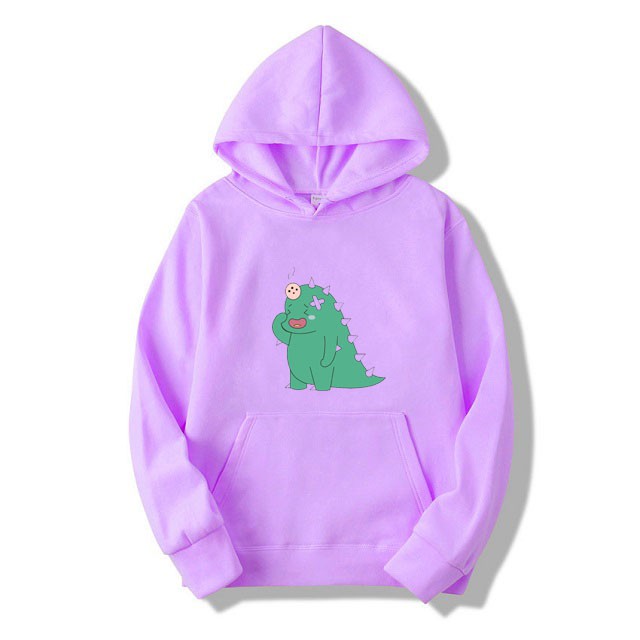 Áo Hoodie Ulzzang Nam Nữ Mùa Đông Ấm Áp Chất Nỉ Mềm Mịn Không Nhăn, Không Xù In 3D Cartoon Khủng Long Khóc Xinh Cute
