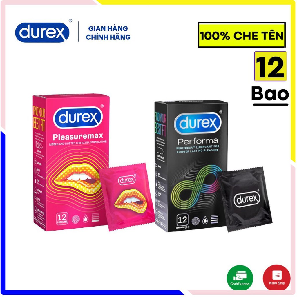 Bộ 2 bao cao su gân gai Durex Pleasuremax 12 bao &amp; Bao cao su chống xuất tinh sớm Durex Performa 12 bao. Tặng kèm hộp 3.