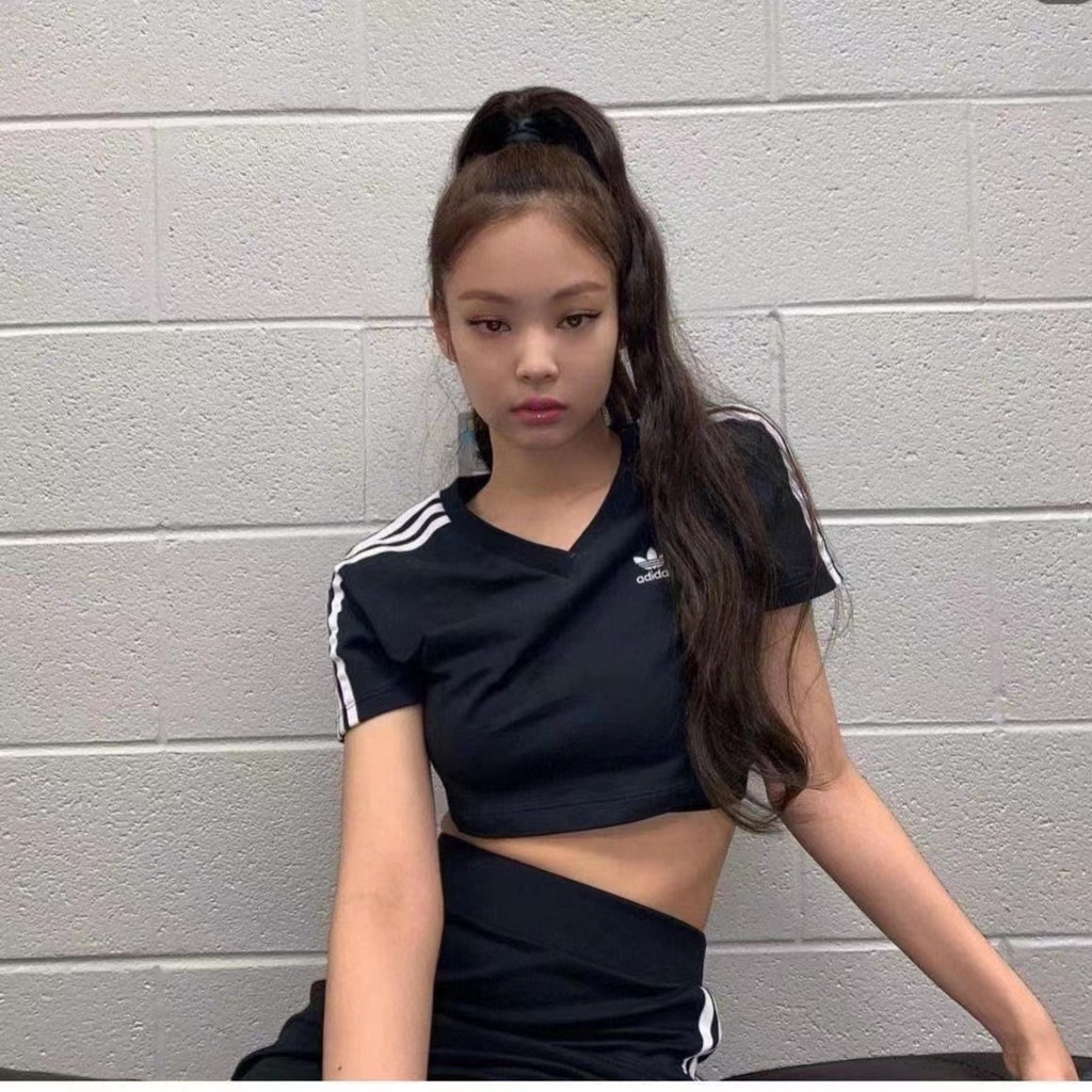 Blackpink Jennie Rose chic ulzzang Áo Thun Lửng Tay Ngắn In Chữ Trẻ Trung Thời Trang Cho Nữ