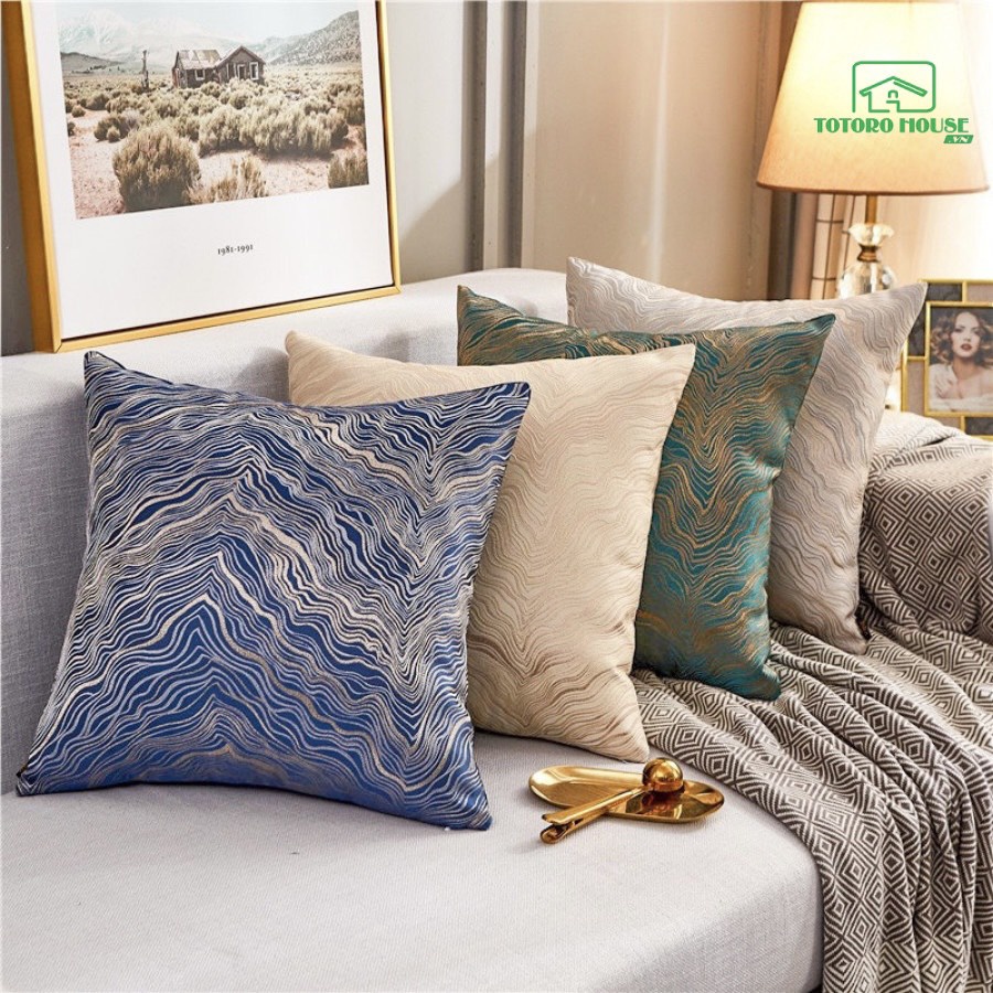 Vỏ gối tựa lưng lụa dệt vân sóng TOTORO HOUSE áo gối vuông sofa sang trọng thời thượng đẳng cấp 45x45cm | BigBuy360 - bigbuy360.vn
