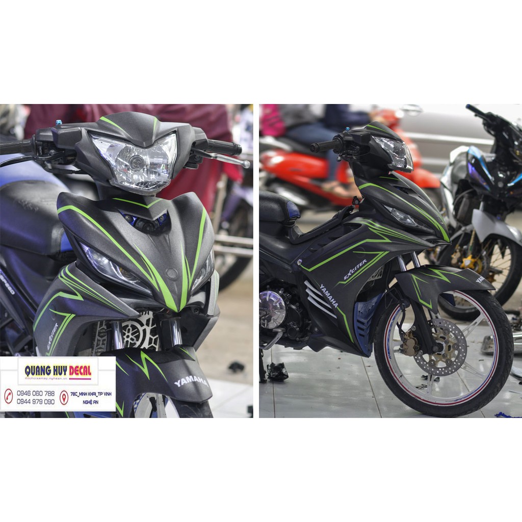 Tem trùm exciter 135 đen chỉ xanh, độ team decal xe ex dán đời 2011-2014